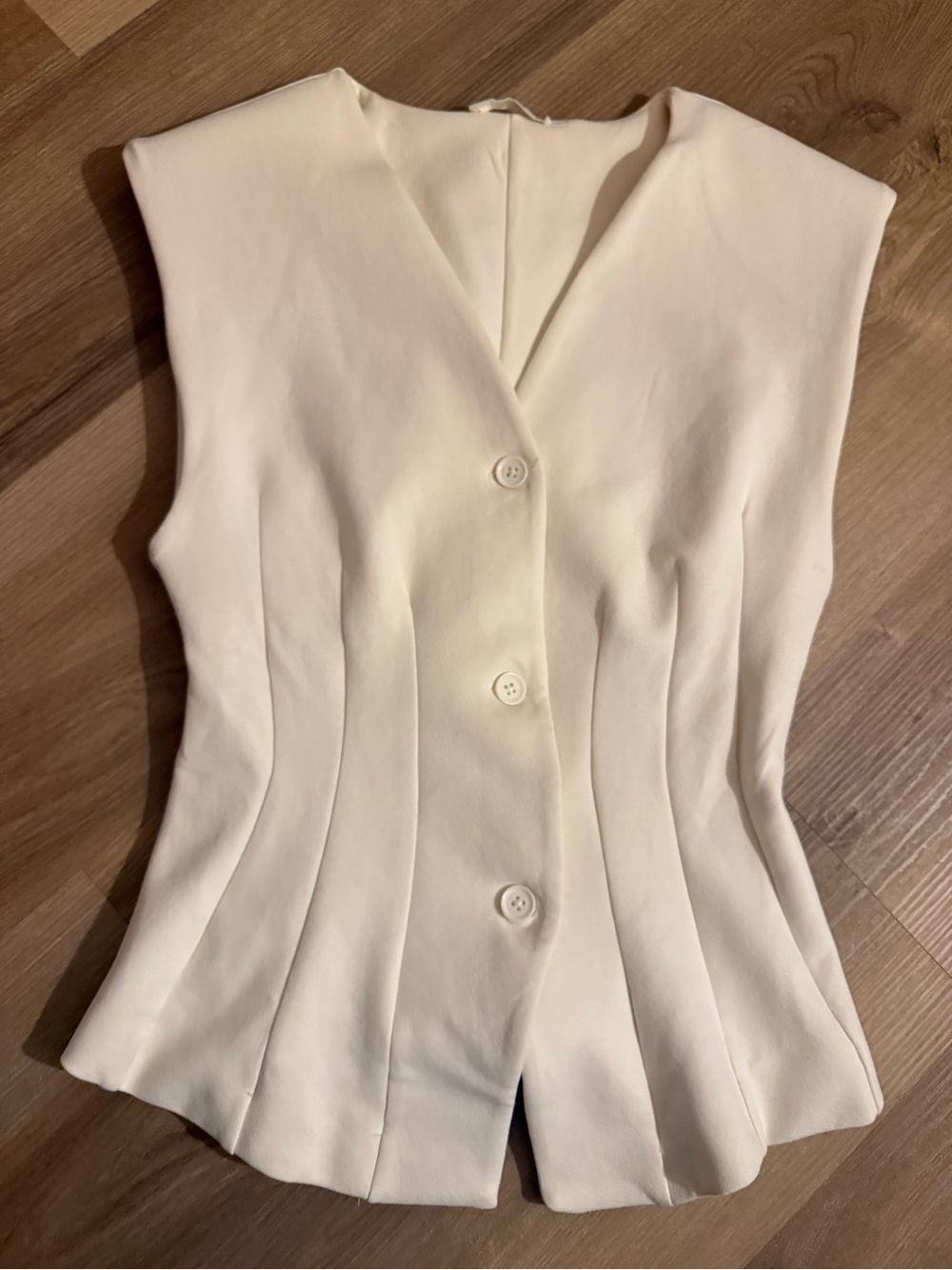 Zara Cream Sleeveless Button-Front Tailored Tunic - Picture 3 of 8